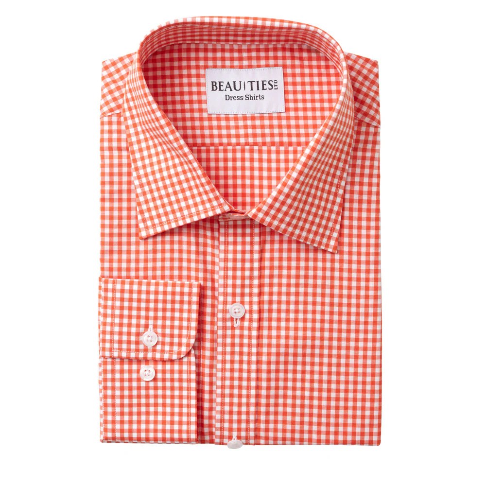 Orange gingham mens dress shirt