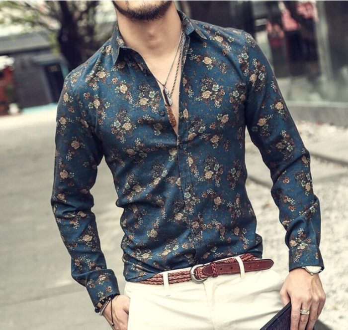 Floral print dress shirt mens